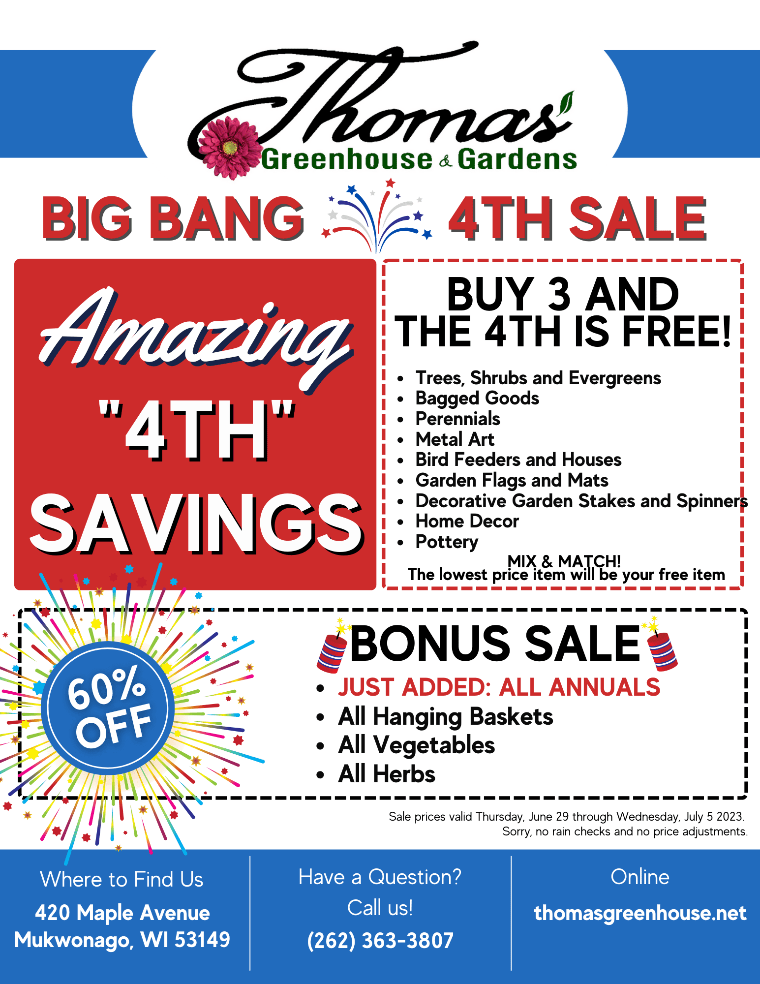 Thomas Greenhouse Big Bang 4th Sale Flyer