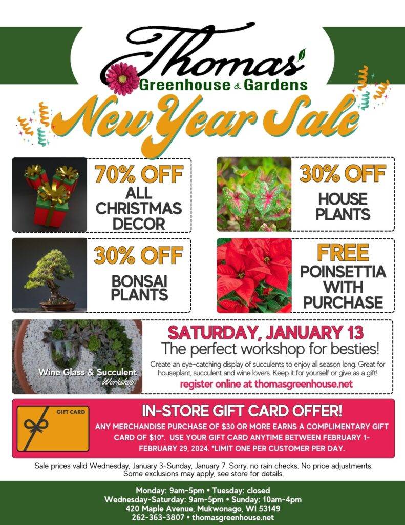 Thomas Greenhouse and Garden Center New Year Sale Flyer