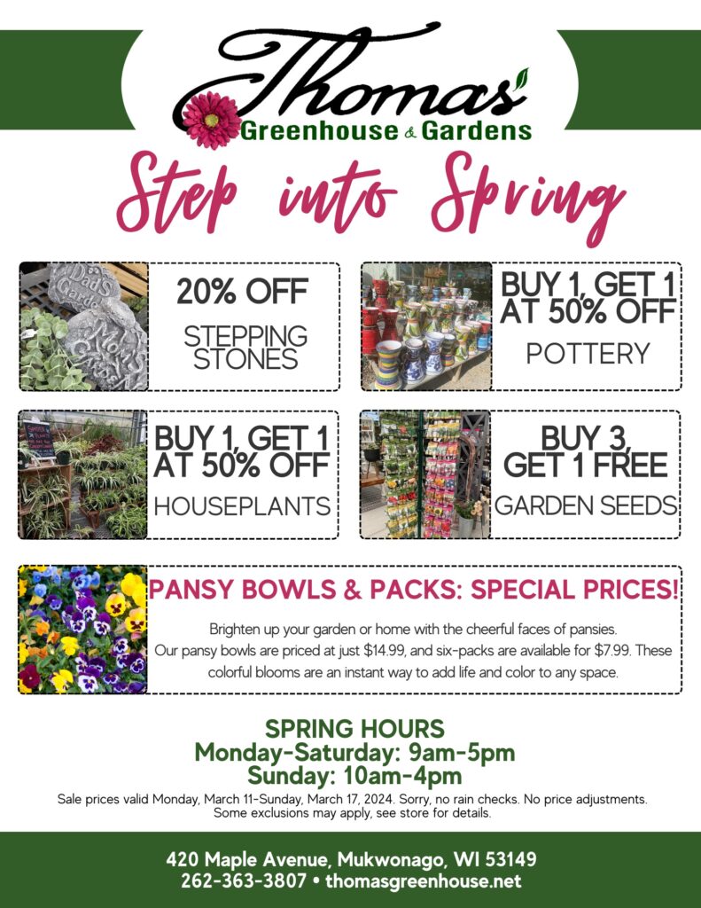 Thomas Greenhouse and Garden Center sale flyer